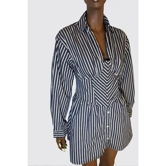 Fashion Nova Striped Shirt Dress with Corset Detail wired size L - Picture 2 of 8